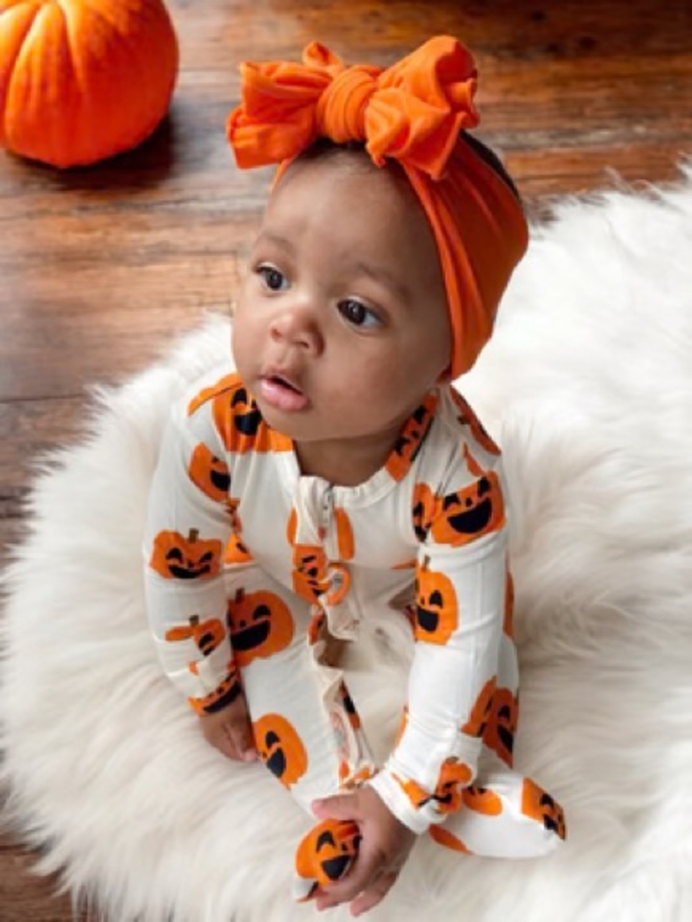 Spearmint Love Kids Unisex Jack-O-Lantern Print Pajamas Zip Romper One-Piece NWT